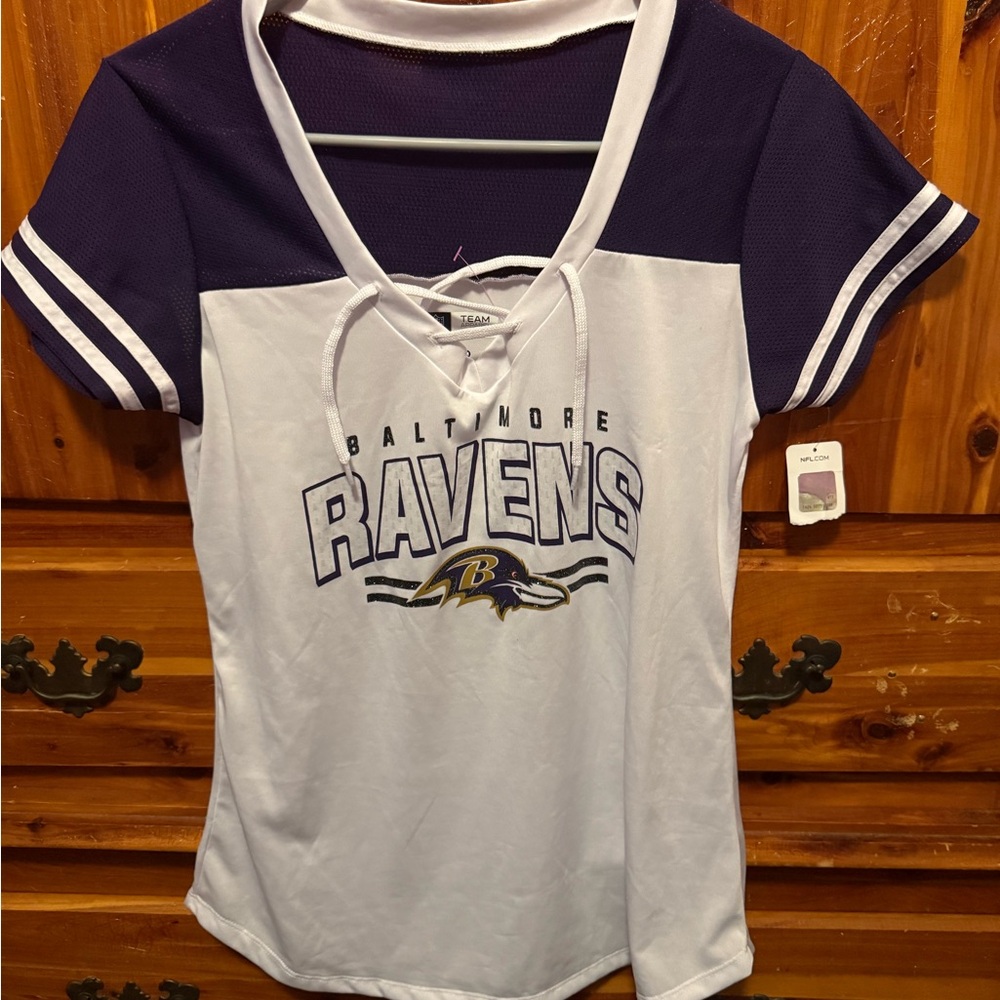 NFL Women's Purple and White Ravens Jersey Top
